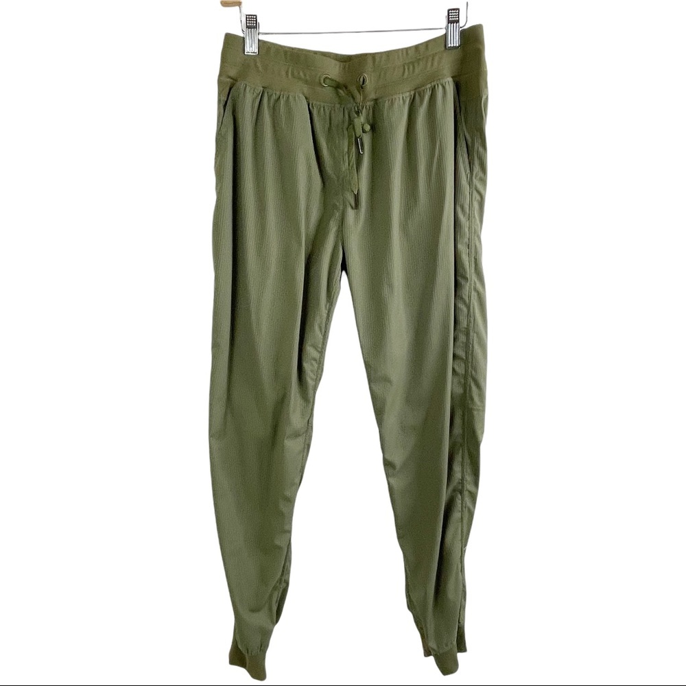 ZYIA Athletic Green Joggers Small Stripes Elastic Waist Pockets Large